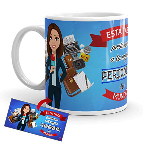 Kembilove Taza de Café de la Mejor Periodista del Mundo – Taza de Desayuno para la Oficina – Taza de Café y Té para Profesionales – Taza de Cerámica Impresa – Tazas Profesiones de Periodistas