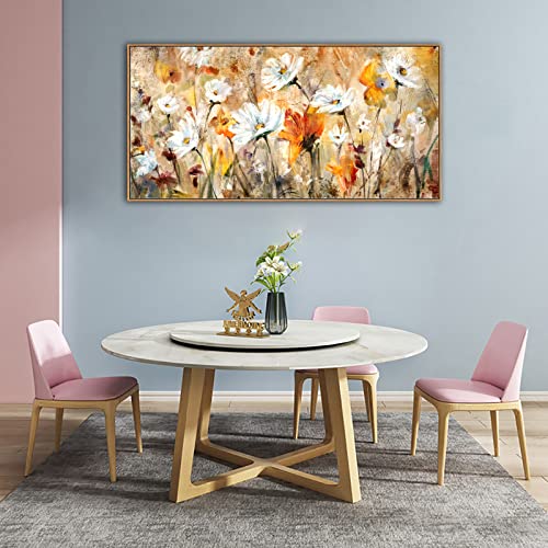 Framed Wall Art Wildflowers Canvas Wall Pictures Abstract Daisy Flowers Canvas Prints Orange Yellow Floral Landscape Painting Artwork For Living Room Bedroom Kitchen Home Office Decor 24"X 48" #TOP3