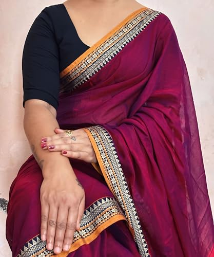 Image of DEVIKA TEXTILES Gouthami Magenta Authentic Pure Cotton Saree with Contrast Border | Elegant & Comfortable Narayanpet Saree for Women