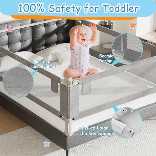 3-Pack Bed Rails for Toddlers with Headboard Rod - Height Adjustable Baby Bed Rail Guard Specially Designed for Full Size (74.8 x 74.8 x 54 Inch)