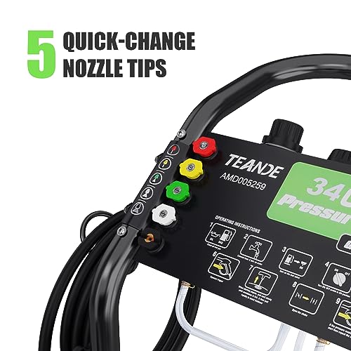 Teande Gas Pressure Washer 3400Psi 2.6 Gpm - 209Cc Engine, 5 Adjustable Nozzles, 20Ft Hose, Dual Soap Tank - Epa/Carb/Etl Compliant For High-Performance Cleaning #TOP3