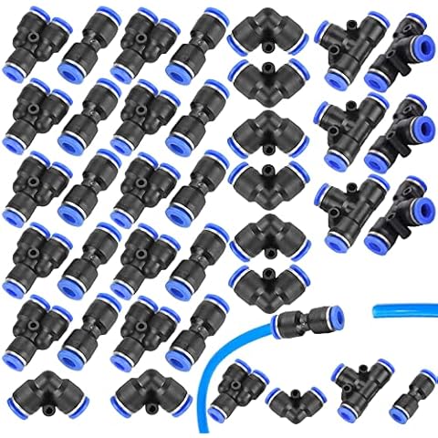 40 Pcs Air Push Quick Fittings 4 Different Types of Pneumatic Fitting Push Straight Connector L Connector Y Union Connector and Tee Union for Quick Connection of Air Piping Pneumatic Tools(6MM) Cover