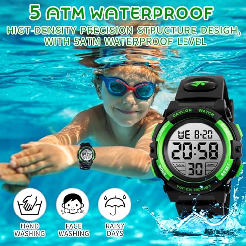 Image of Dayllon Kids Digital Watch Boys Outdoor Sports 50M Waterproof Girls Watches Alarm Clock 12 /24 H Stopwatch Calendar for Ages 3-15 Boy Girl Wristwatch Kids Gift