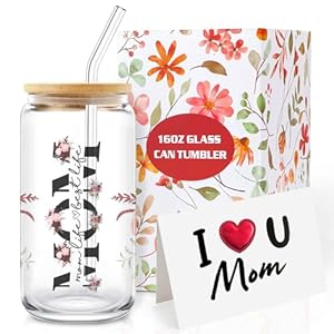 Mothers Day Gifts for Mom, Gifts for Mom Mama Wife, Personalized Birthday Gifts for Mom Women Presents – 16 oz Glass Cup with Mothers Day Card