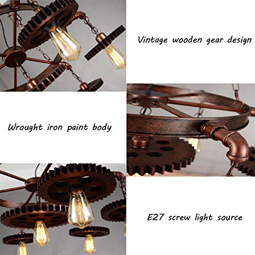 Lampe industrielle bois et métal rétro suspension E27 à hauteur réglable