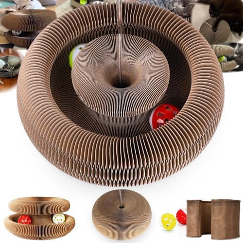 Interactive Cat Toy & Cardboard Cat Scratcher, Round Single-Layer...