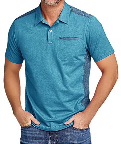 Zity Golf Shirt For Men Short Sleeve Sports Polo Shirts Mesh Tennis T-Shirt 0013-Pocket Blue-L #TOP12
