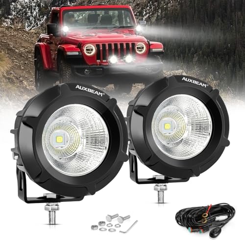 Auxbeam LED Pod Light, 3.5 Inch Round Offroad Lights Spot Beam Driving Lights, White Off Road Spotlights with Wiring Harness for Jeep Wrangler Truck Pickup SUV ATV UTV (2 Pcs) 3.5in White