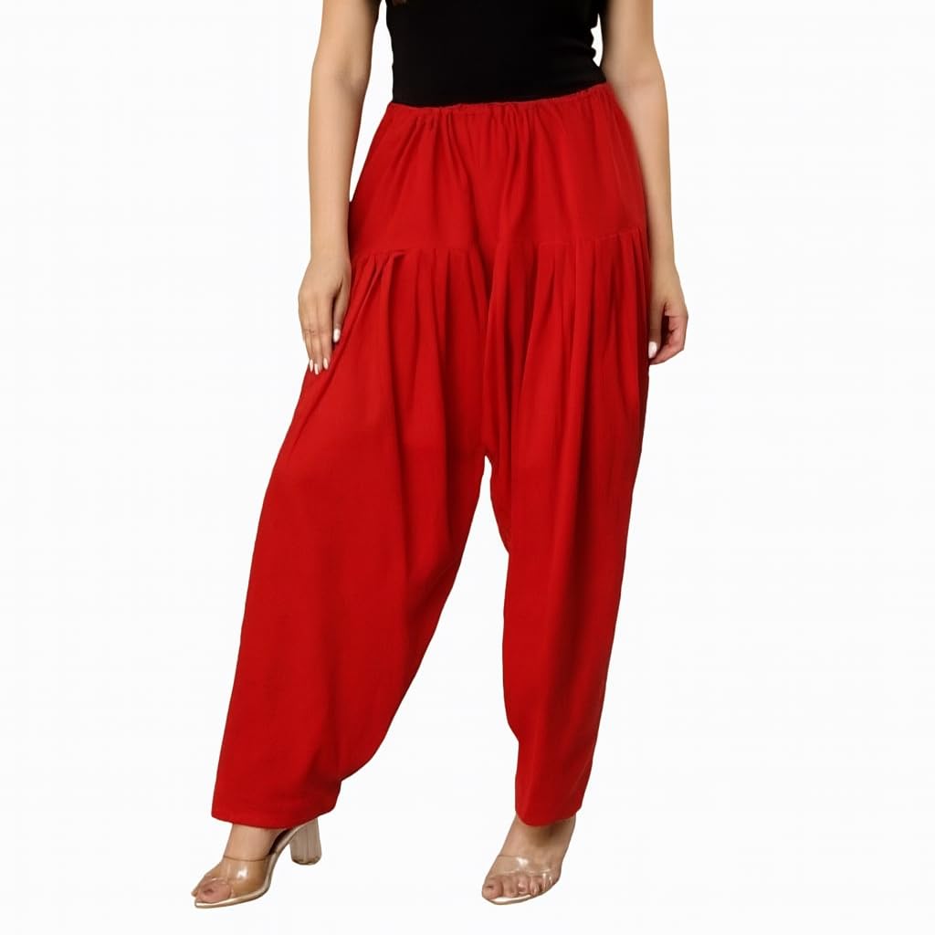 shaneka Women's Cotton Patiala Salwar, Red, Elastic Waist, Traditional Indian Style-picture-13
