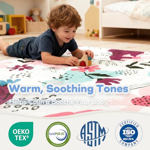 Image of 1.6 inch Thick Baby Play Mat, 50x50 Removable & Machine Washable Cover | Padded Memory Foam, Non-Slip Backing, 100% Baby-Safe Materials, Tummy Time Crawling, Outdoor, Bedroom, Living Room, Nursery