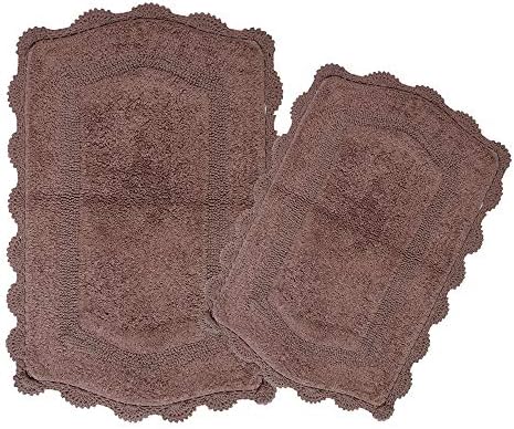 2 Piece Luxurious Floral Chocolate Rug Brown, Yarn Tufted Hand Crochet Lace Rectangle Rug Small 17x24 Large Rug 20x32 Beautiful Solid Color Tufted Absorbent Bathroom Rugs Reversible 100% Staple Cotton