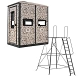 Hawk Double Hunting 4' W x 6' D x 6.5' T Assembled Camo Concealing Insulated Steel Box Blind | Floor with Rubber Pad and Multiple One-Hand-Operable Windows | Blind w/ 10ft Elite Tower