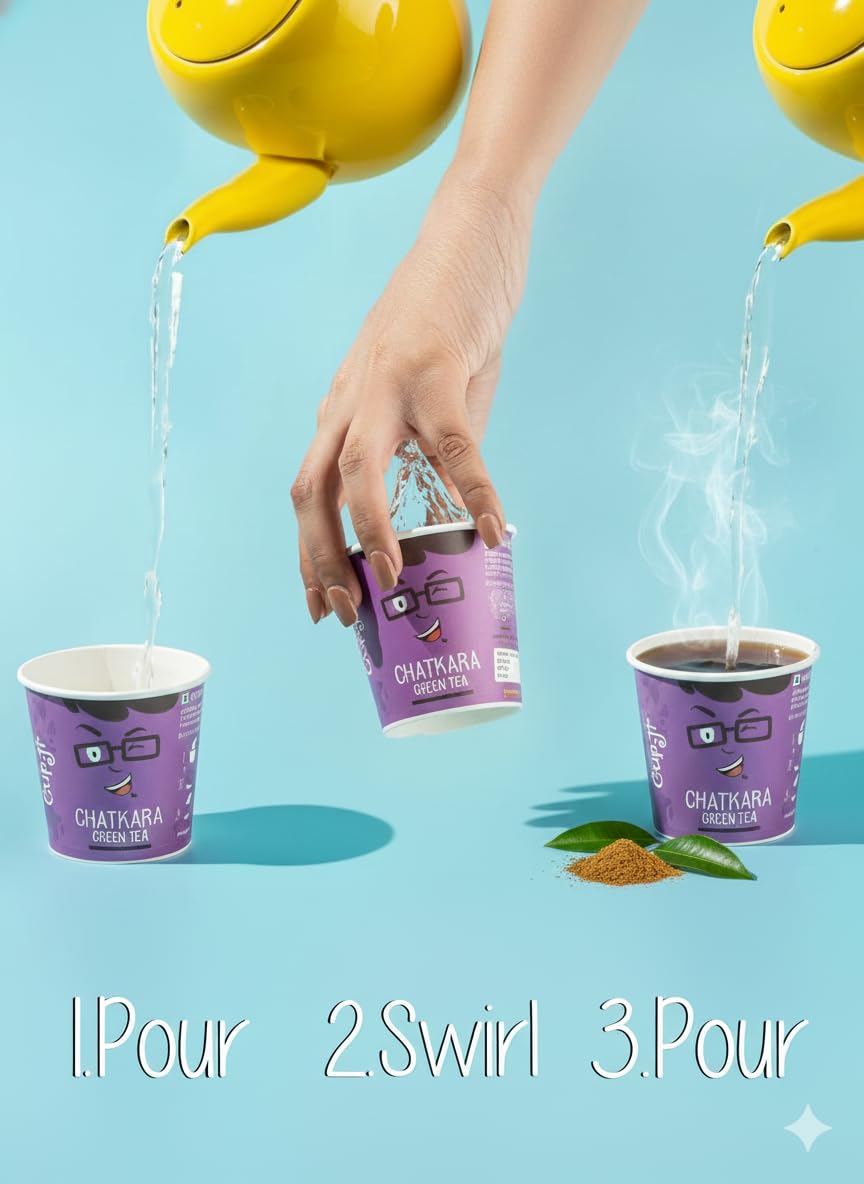 Cup-Ji Ready to Sip Chatkara Green Tea | Improves Digestion | Guilt-free | Non Bitter & Tasty Whole Leaf | Manago Flavoured | 10 Cups with 150 ml Cup Size.