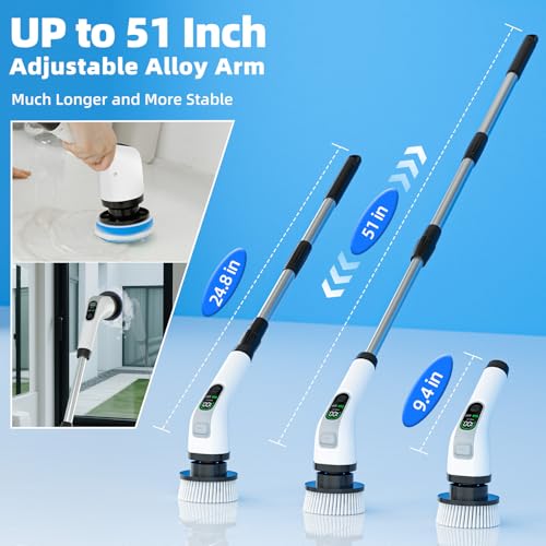 Image of Electric Spin Scrubber,Large Battery & Long Runtime Power Spin Cleaner with 7 Replaceable Brush Heads,IPX7 Waterproof & Adjustable Extension Long Handle,2 Speeds for Bathroom, Shower, Tile, Floor