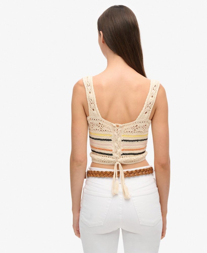 Superdry Top corto da donna all'uncinetto con lacci