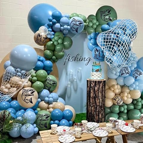 168 PCS Gone Fishing Balloons Garland Arch Party Decorations Set for Birthday Retirement Baby Shower Party Supplies Cover