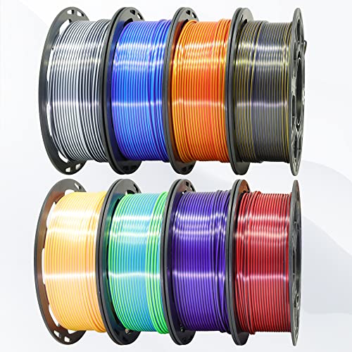 Image of BBLIFE 8 Spools Dual Color Silk PLA 3D Printer Filament Bundle, Silk Purple Gold White Red /Black, Purple /Blue, Red /Gold, Green /Blue, Yellow /Pink, 1.75mm Bicolor Silk PLA 250gX8