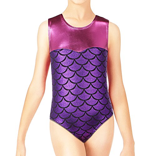 BAOHULU Girls Gymnastics Leotards Shiny Spliced Scale Dance Clothes B148 Purple 6A