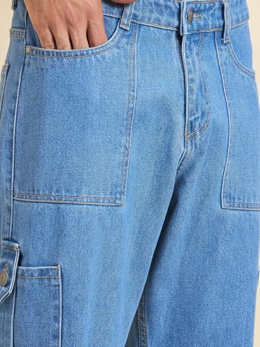 Image of STUDIO NEXX Men's Baggy fit Denim Cargo Pants |Non Stretchable| Wide Leg Jeans| Cargo Jeans|Baggy Cargos for Men