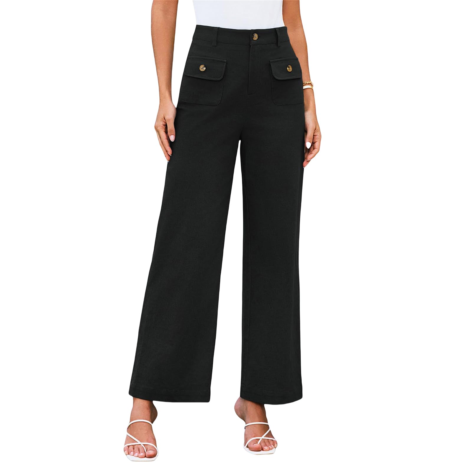 Womens Wide Leg Pants Business Casual Trousers for Women High Waisted Elastic Straight Leg Pants with Pockets Office