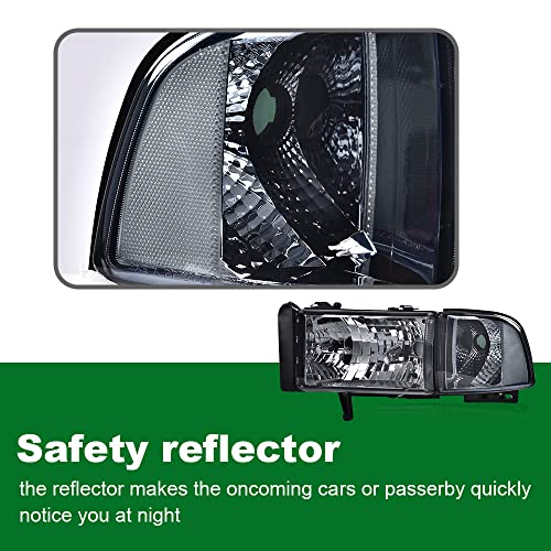 Image of GRAND ORANGE Headlights Assembly, Compatible with Dodge Ram 1500 2500 3500 1994 1995 1996 1997 1998 1999 2000 2001 2002 Black Housing Clear Corner Lamps（Smoky lens Chrome Housing Clear Reflector）