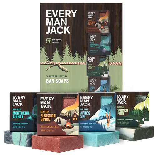 Every Man Jack Cold Processed Mens Bar Soap Variety Gift Set - Invigorating Winter Scents - Deeply Cleans Hydrates with Naturally Derived Ingredients - 5 ounce (pack of 4)