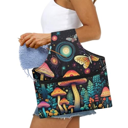 Image of Mushroom Yarn Bags for Crocheting Organzing Knitting Crochet Organziers and Storage Holding Yarn Crochet Hooks Crochet Needles,Large