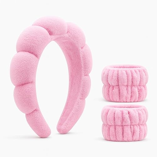 Miniatura 17 de Diademas de spa para lavar la cara, maquillaje y cuidado de la piel. Juego de 2 diademas para el cuidado de la piel con muñequeras. Paño de rizo 05