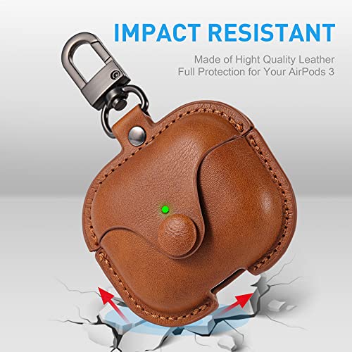 Airpods 3 Case Leather, Maxjoy For Airpods 3Rd Case Cover 2021 Airpod Gen 3 Protective Cover With Keychain Compatible With Apple Airpods Generation 3Rd 2021 (Front Led Visible), Brown #TOP2
