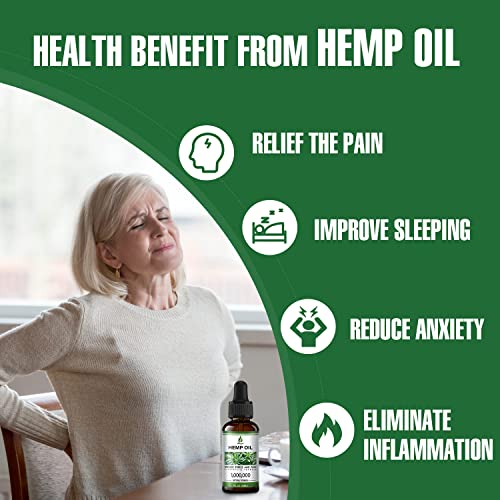 Organic Hemp Oil - Maximum Strength Natural Extract - C02 Extraction - Vegan Drops Tincture - Non-GMO, Grown in USA