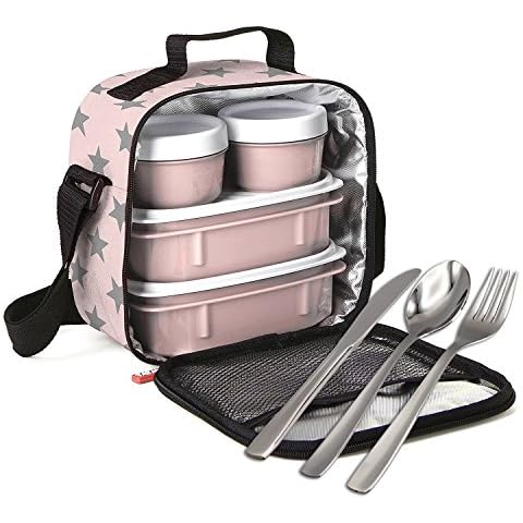 PracticFood - Kit Urban Food Negro Cubiertos - Bolsa térmica Porta Alimentos, Rosa Cover