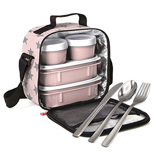 PracticFood - Kit Urban Food Negro Cubiertos - Bolsa térmica Porta Alimentos, Rosa Cover