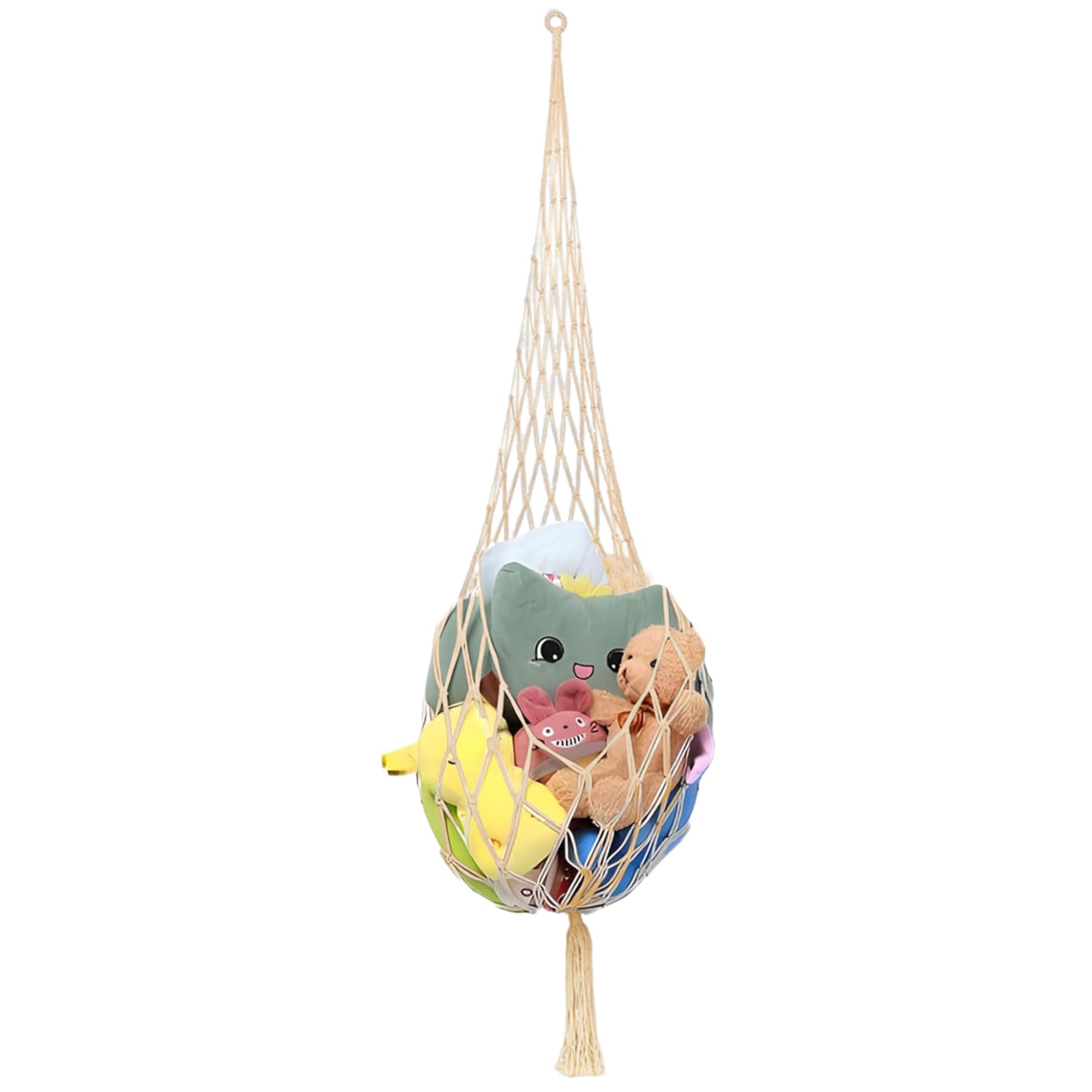 Vervevum Stuffed Animal Net or Hammock 77" Long Stuffed Animal Net Cotton Rope Hammock with Tassel Toy Storage for Kid Bedroom Playroom Decor