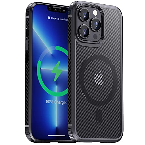 Coque iPhone 12 Pro motif carbone noir avec charge magnétique sans fil et protection caméra