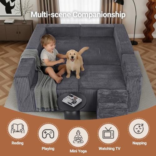 Image of Claiks 128 inch Modular U Shaped Couch, Sectional Deep Seat Sofa with Pet Stair, Dark Grey