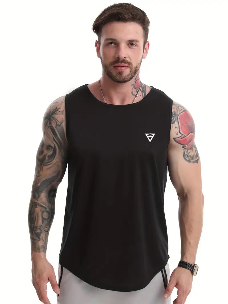 Men’s Sleeveless Gym Tank Top – Solid Black Muscle Fit Vest for Workout, Training & Sports | Lightweight Activewear with Logo | Quick Dry Fabric-image-4