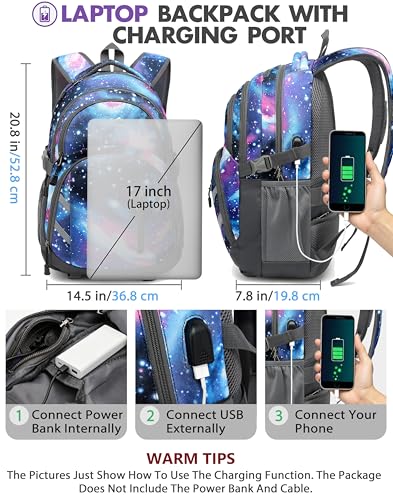 Image of ProEtrade Extra Large Backpack Bookbag for College Laptop Travel, Fit Laptop Up to 17 inch with USB Charging Port Multi Compartment Anti theft, Gift for Women Men (Light Galaxy)