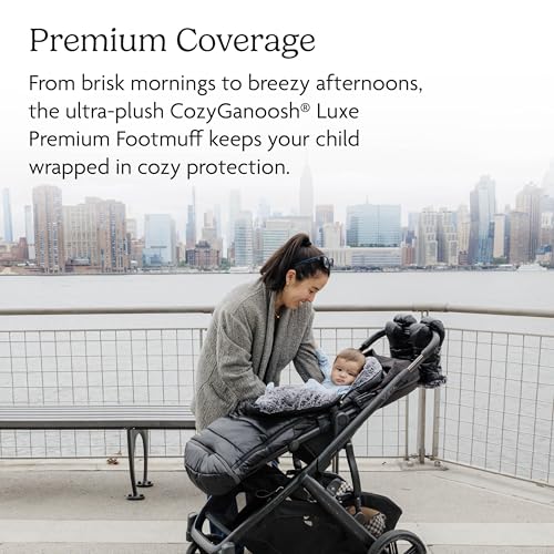 Image of UPPAbaby CozyGanoosh Luxe 2-in-1 Footmuff - Fits Strollers + RumbleSeat - Ultra-Plush with Zip-Out Liner, All-Season Weatherproof Cover - Lyla (Onyx Nylon)