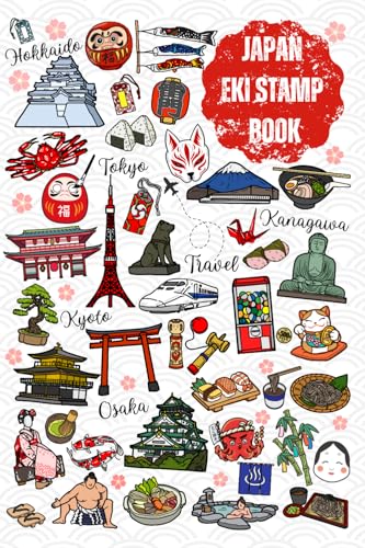 Japan Eki Stamp Book: Travel Journal Stamp Book, Collecting for Memories and Stamp at Train Station, Temple, Passport size 4