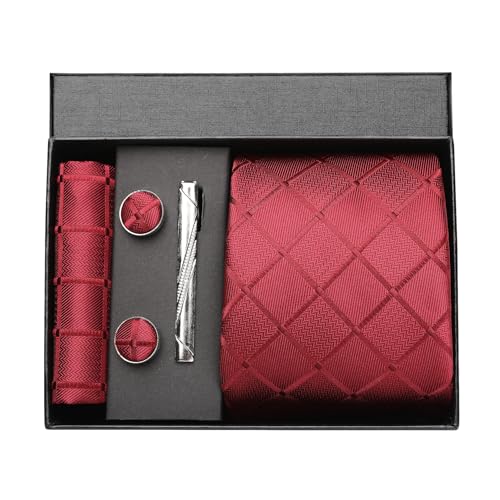 Image of Striped Plaid Polka Dot Mens Tie Formal Necktie Pocket Squares Ties Clips Cufflinks Classic for Men Set