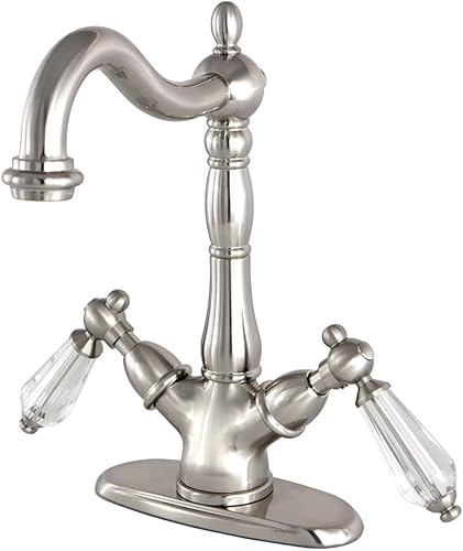 Kingston Brass KS1498WLL - Grifo para fregadero con placa de cubierta, 6-12 pulgadas de alcance de boquilla, níquel cepillado