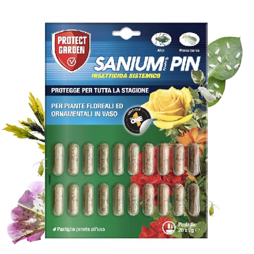 Protect Garden Sanium Pin PFnPO, Insetticida Sistemico in Pillole. Elimina Afidi e Mosca Bianca. Nutre e Protegge Grazie alla Formulazione Ricca di Concime NutriONE. Protegge Tutta La Stagione. 20 pin