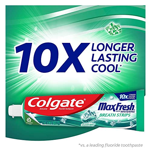 Colgate Max Fresh With Whitening Toothpaste With Mini Breath Strips, Clean Mint Toothpaste For Bad Breath, 6.3 Oz Tube. 3 Pack #TOP1