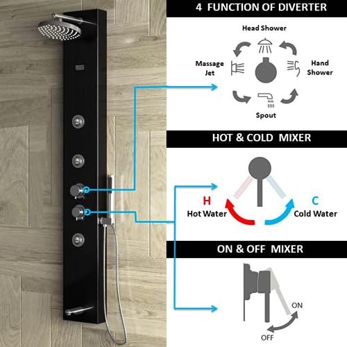 Image of JAAZ Erica Black Shower Panel (Erica - Black)