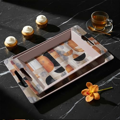 Image of U.P.C Serving Tray Set of 2 / Tray Set for Serving Premium Printed Tray for Serving /Multi-Use Serving Plate (Small, Medium)