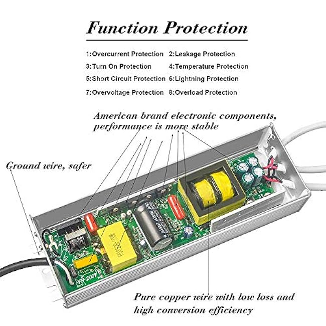 LED Driver 300 Watts (100W X3) 25A Waterproof IP67 Power Transformer Adapter 90-265V AC to 12V DC Low Voltage Output, With 3-Pin Plug 3.3 Ft Cable for Lighting Outdoor Light and Any 12V DC