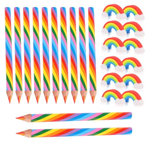 LONZIKP 24 Piezas Set de Lápices de Colores Arcoíris, Lápices de Colores Jumbo para Niños, 12 Lápices Arcoíris con 12 Borradores Arcoíris, Regalo para Niños (Arcoíris)