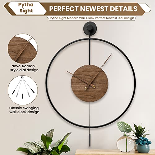 Image of Large Modern Wall Clock,Wall Clocks for Living Room Decor,Classical Silent Metal Minimalist Walnut Dial,Big Decorative Farmhouse Pendulum Wall Clock With Walnut Pointers for Office,Dining Room