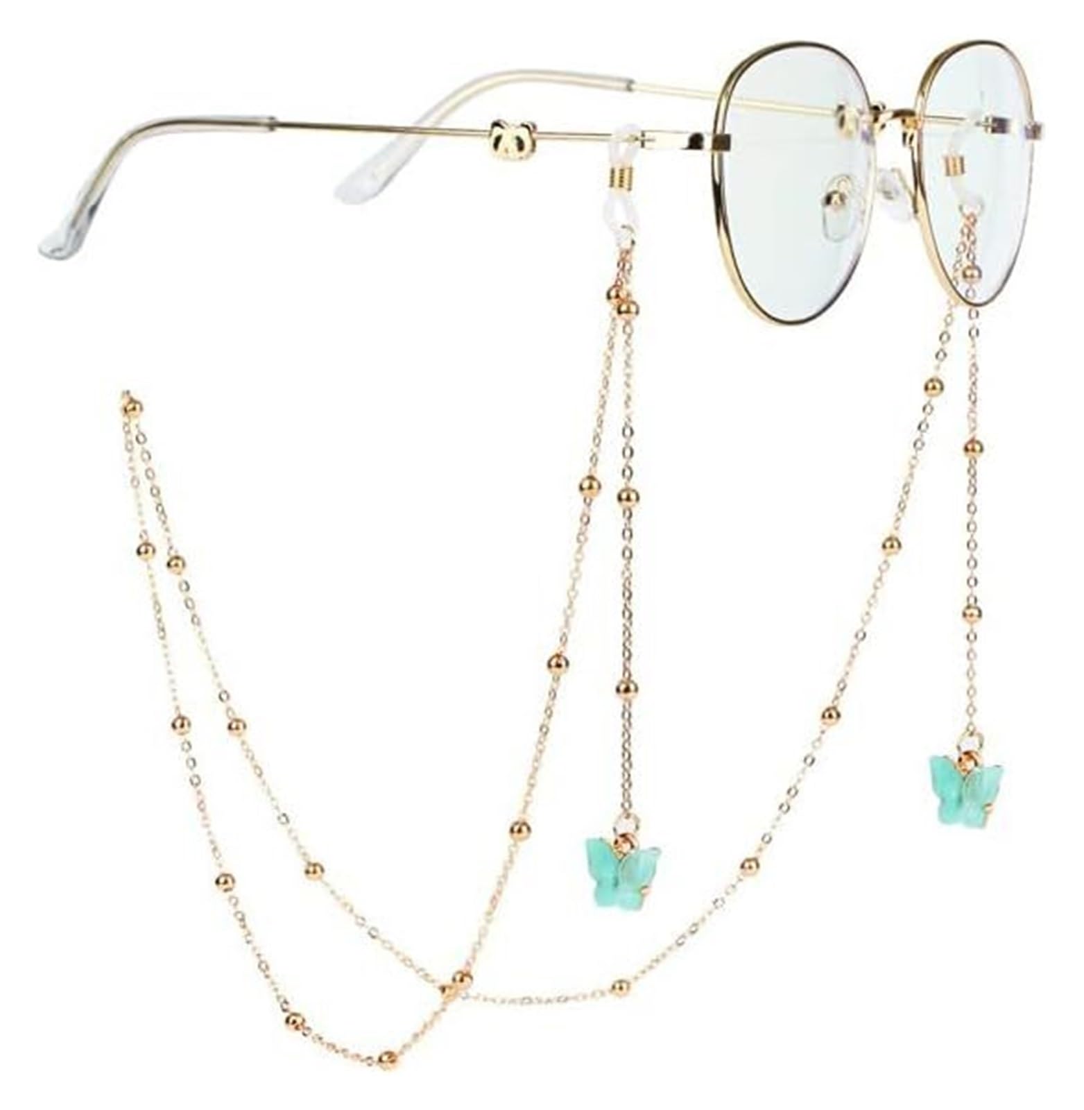 Brillenkette, Brillenseil, Brillenketten-Lanyard, modischer und schicker Spitzen-Schmetterlingsanhänger, Brillenkette, Sonnenbrille, Lesebrillen-Seil-Clip, Halsband-Seil(Yellow)