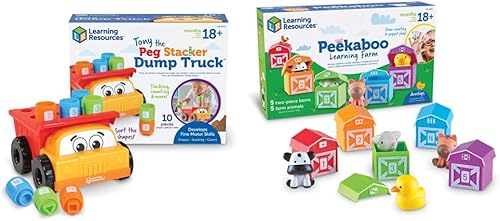 Miniatura 1 de Learning Resources Tony The Peg - Camión volquete apilable 10 piezas y granja de aprendizaje Peekaboo para contar emparejar y clasificar juguete de